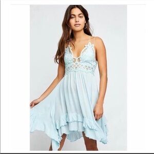 Free People Adella Light Blue Lace Trim Slip Fairy Dress